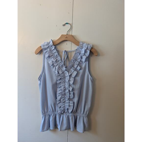 Doe & Rae Blue Ruffle V Neck Top - Picture 12 of 13